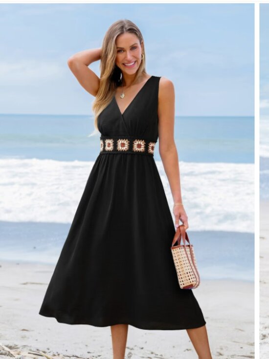 Cupshe Dresses & Skirts - Cupshe Black Maxi Dress with Cream & Brown Crochet Elastic Waist MWT Sz XL Boho